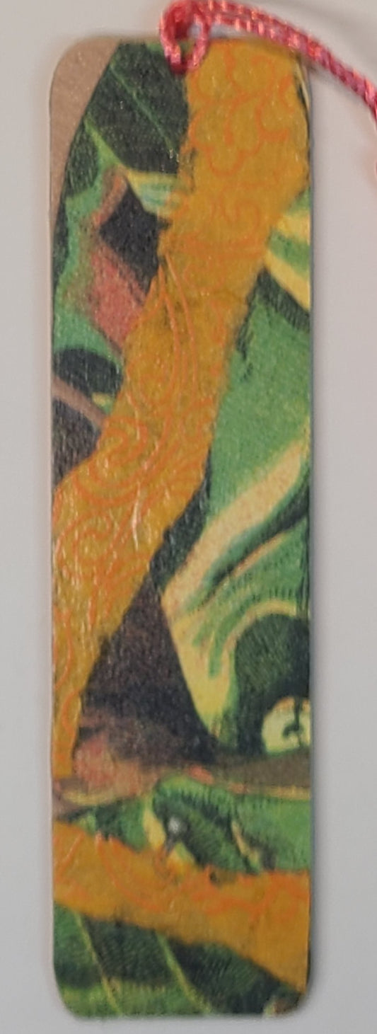 Handmade Tassel Bookmark | Orange, Green, Floral | Multimedia Collage Bookmark | Art | Unique Book Lover Gift |OOAK