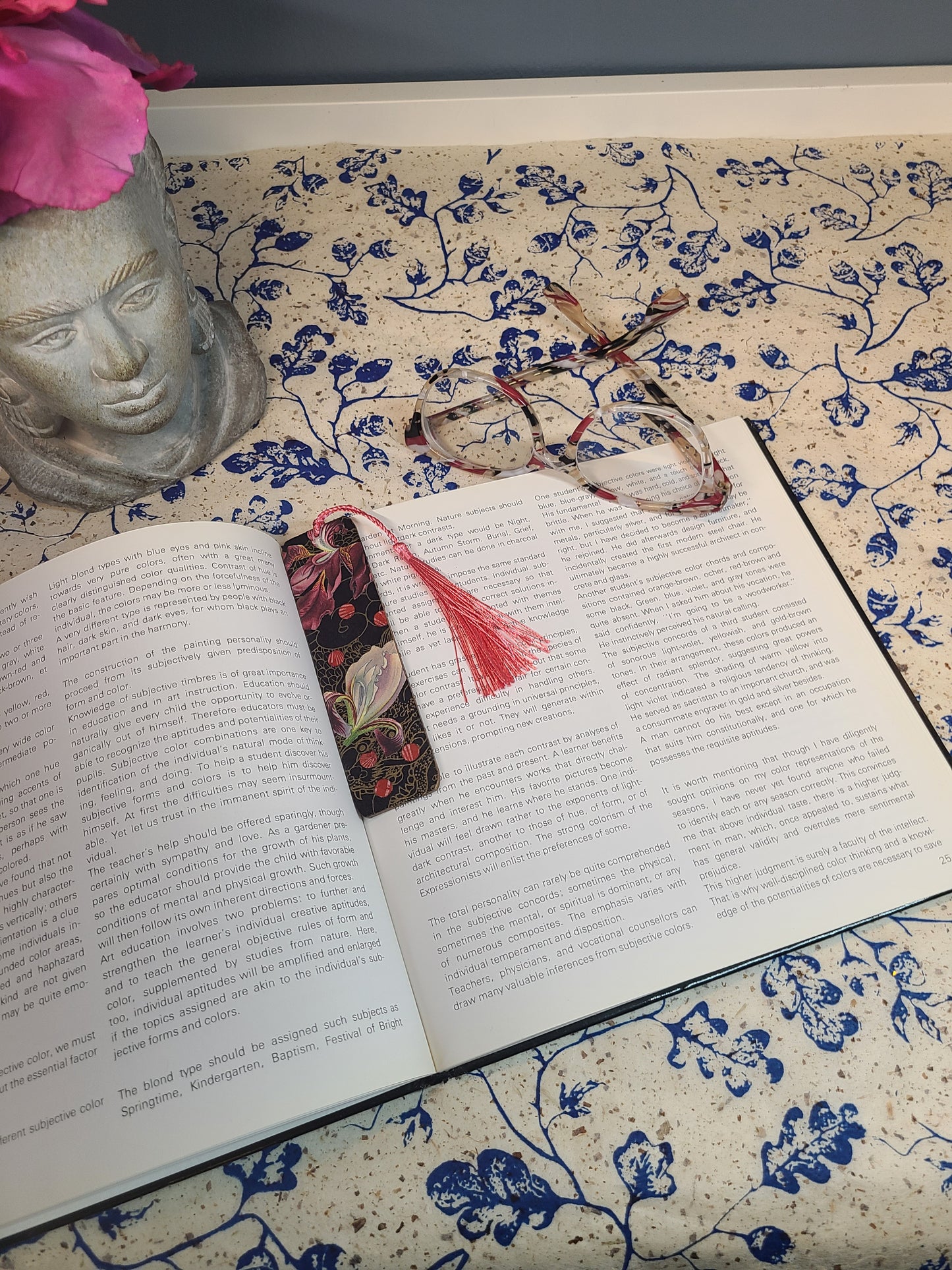 Handmade Tassel Bookmark | Black, Gold, Pink, Floral | Multimedia Collage Bookmark | Art | Unique Book Lover Gift |OOAK