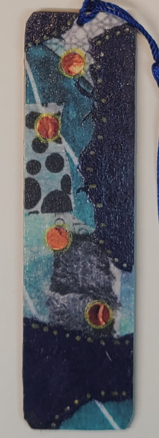 Handmade Tassel Bookmark | Blue, Orange, Yellow, Floral | Multimedia Collage Bookmark | Art | Unique Book Lover Gift |OOAK