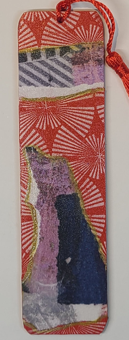 Handmade Tassel Bookmark | Red, Purple, Floral, Abstract | Multimedia Collage Bookmark | Art | Unique Book Lover Gift |OOAK