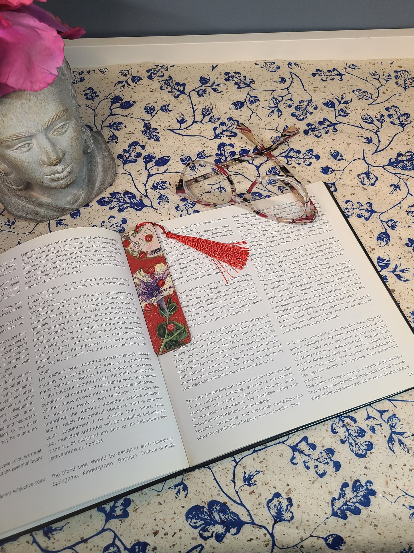 Handmade Tassel Bookmark | Red, Purple, Floral, Abstract | Multimedia Collage Bookmark | Art | Unique Book Lover Gift |OOAK
