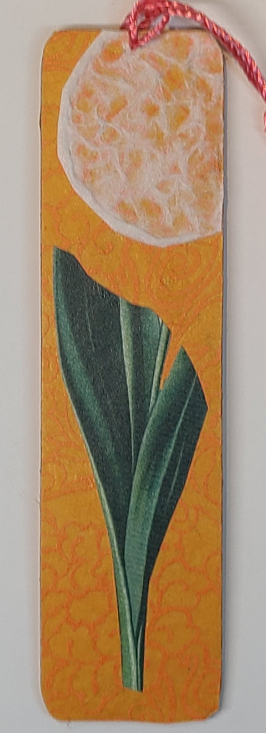 Handmade Tassel Bookmark | Orange, Green, White, Dandelion | Multimedia Collage Bookmark | Art | Unique Book Lover Gift |OOAK