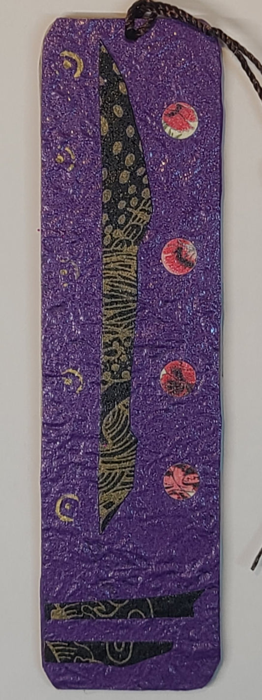 Handmade Tassel Bookmark | Black, Purple, Gold, Abstract | Multimedia Collage Bookmark | Art | Unique Book Lover Gift |OOAK