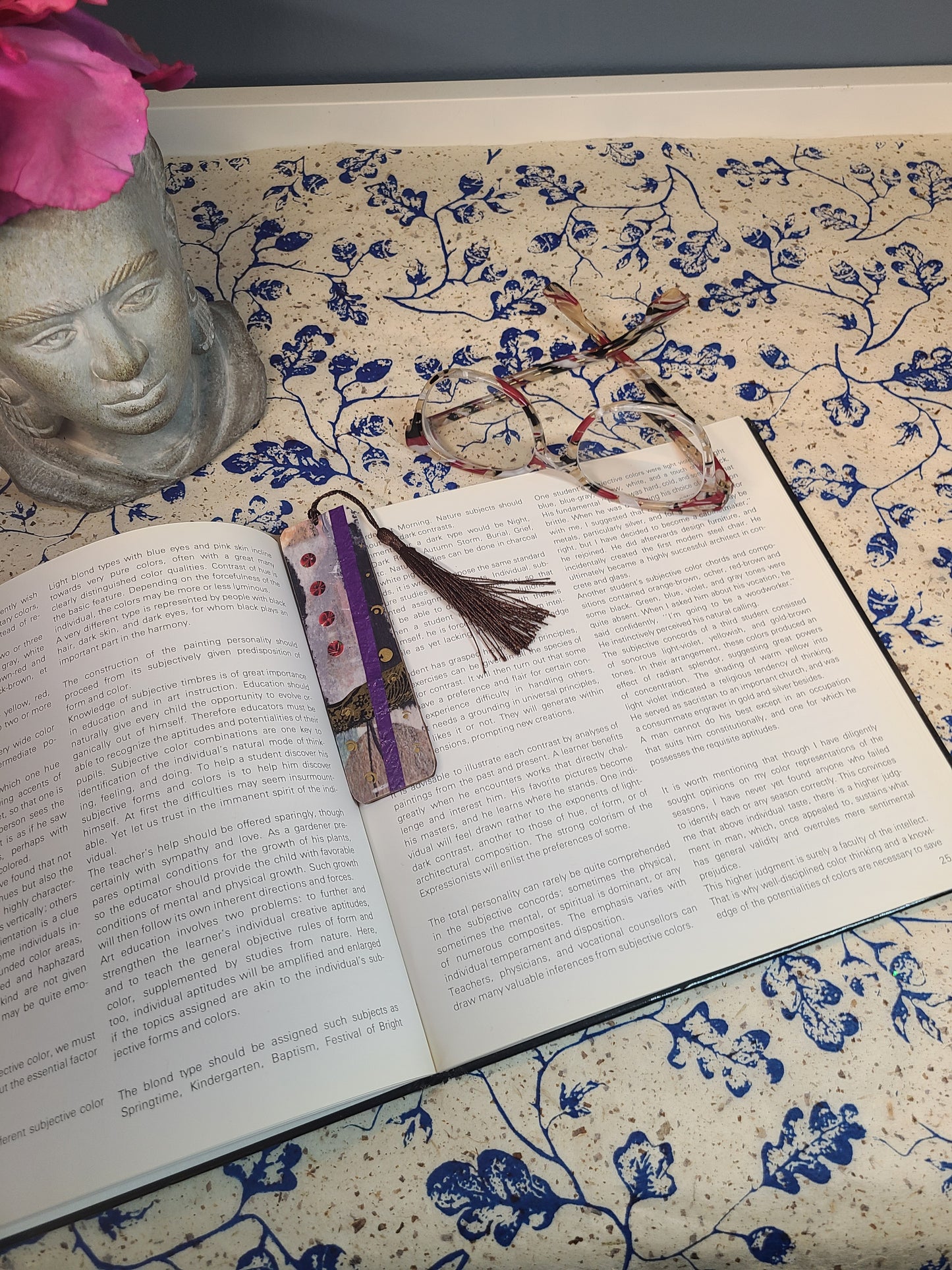 Handmade Tassel Bookmark | Black, Purple, Gold, Abstract | Multimedia Collage Bookmark | Art | Unique Book Lover Gift |OOAK