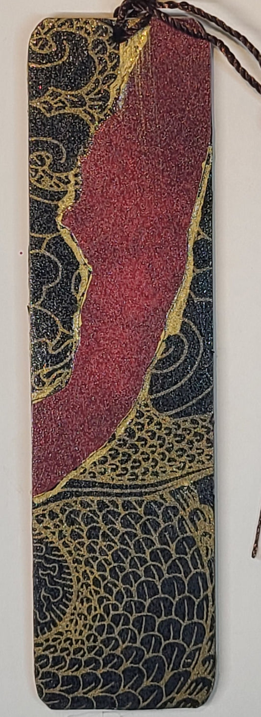 Handmade Tassel Bookmark | Black, Burgundy, Gold, Vintage Floral | Multimedia Collage Bookmark | Art | Unique Book Lover Gift |OOAK