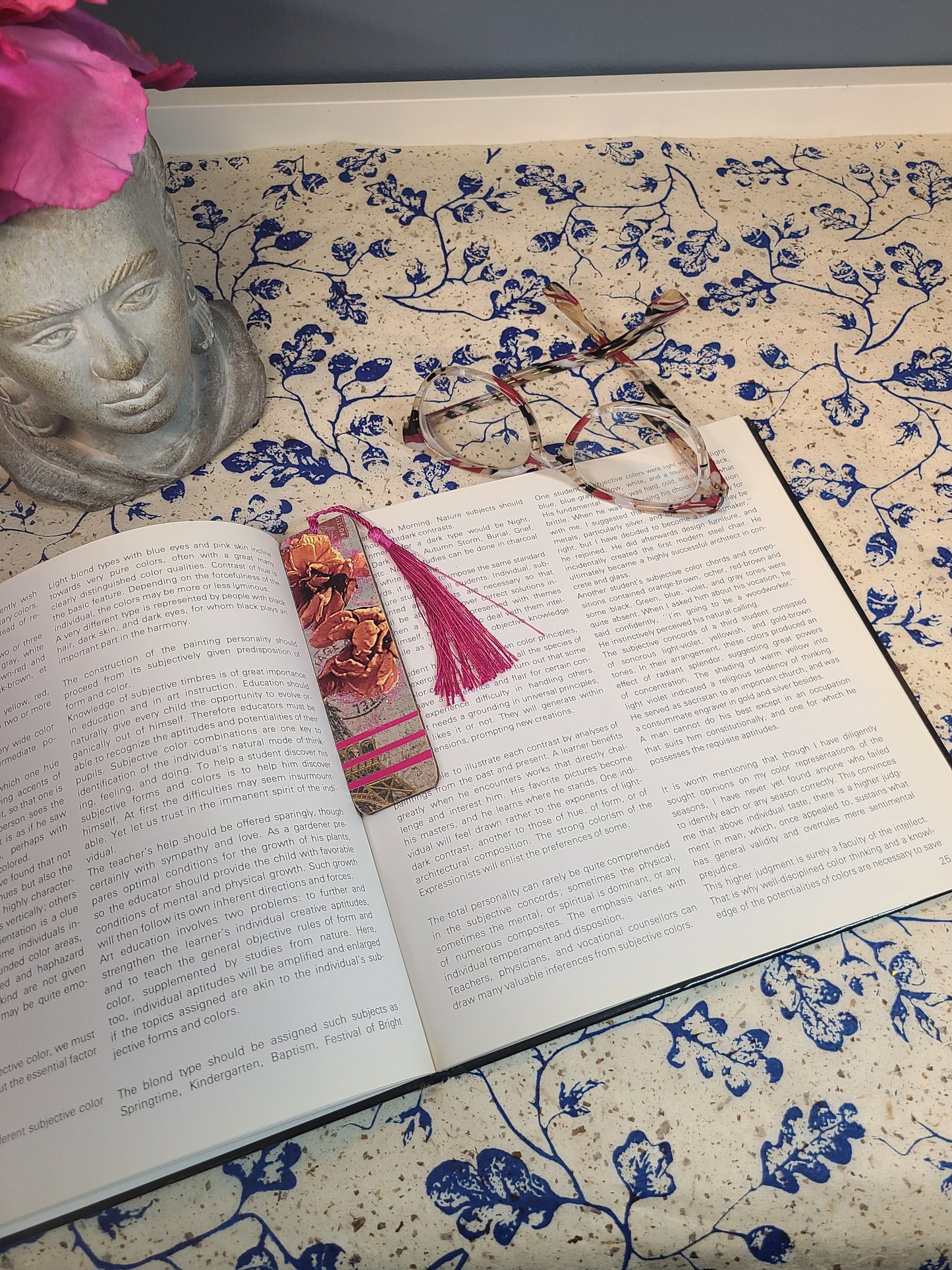 Handmade Tassel Bookmark | Yellow, Pink, Gold, Glitter, Floral | Multimedia Collage Bookmark | Art | Unique Book Lover Gift |OOAK