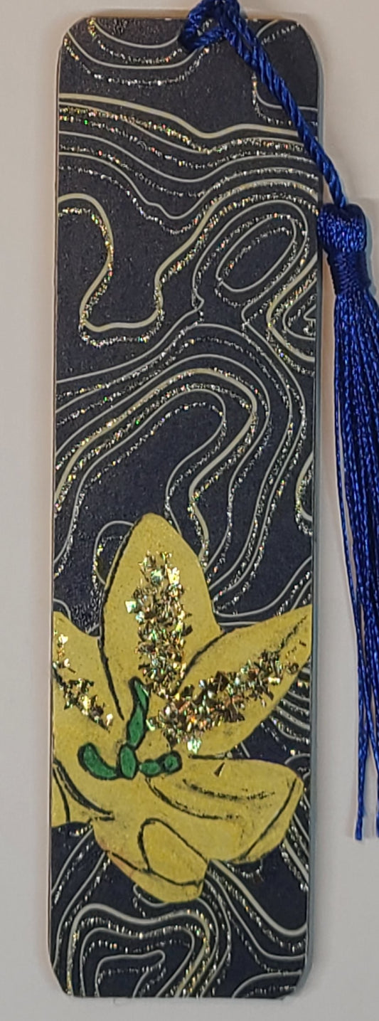 Handmade Tassel Bookmark | Yellow, Grey, Gold, Glitter, Floral | Multimedia Collage Bookmark | Art | Unique Book Lover Gift |OOAK