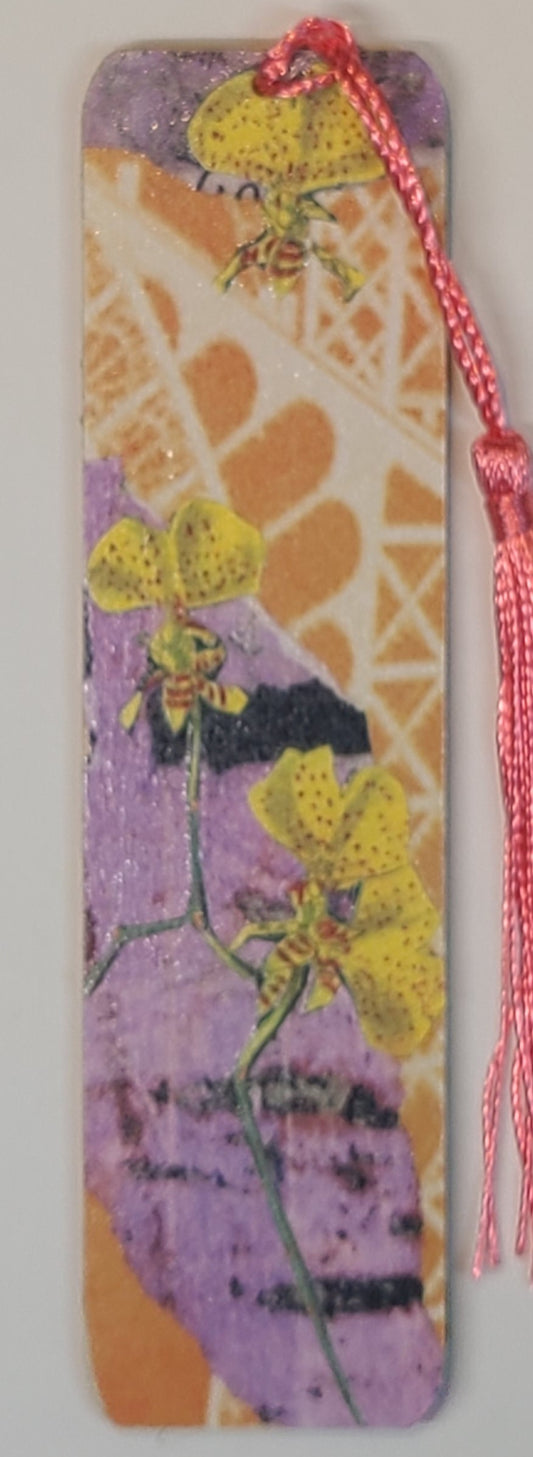 Handmade Tassel Bookmark | Yellow, Purple, Orange, Floral, Abstract | Multimedia Collage Bookmark | Art | Unique Book Lover Gift |OOAK