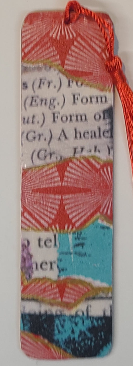 Handmade Tassel Bookmark | Red, Blue, Floral, Abstract | Multimedia Collage Bookmark | Art | Unique Book Lover Gift |OOAK