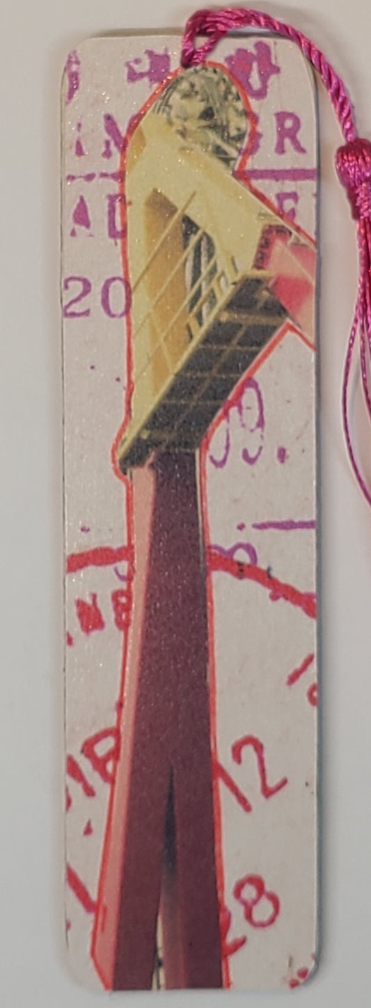 Handmade Tassel Bookmark | Pink, Grey, Red, Abstract | Multimedia Collage Bookmark | Art | Unique Book Lover Gift |OOAK