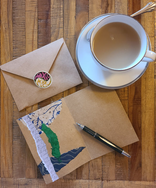 Handmade Multi-media Collage Greeting Cards |Green, Blue, Gold, Abstract | Thank You, Special Occasion | OOAK