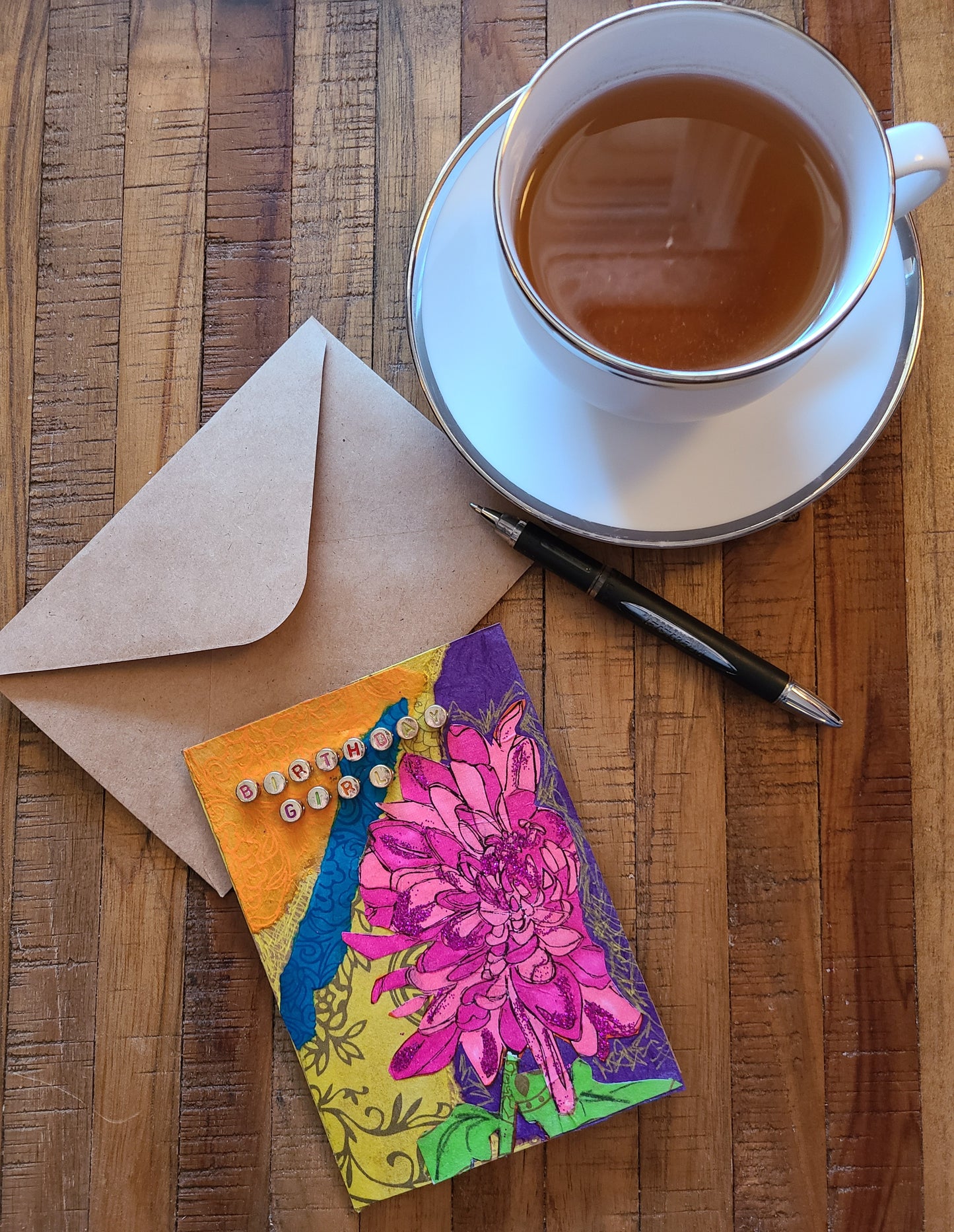 Handmade Multi-media Collage Greeting Cards |Pink, Yellow, Purple, Orange, Abstract, Floral | Birthday, Special Occasion | OOAK