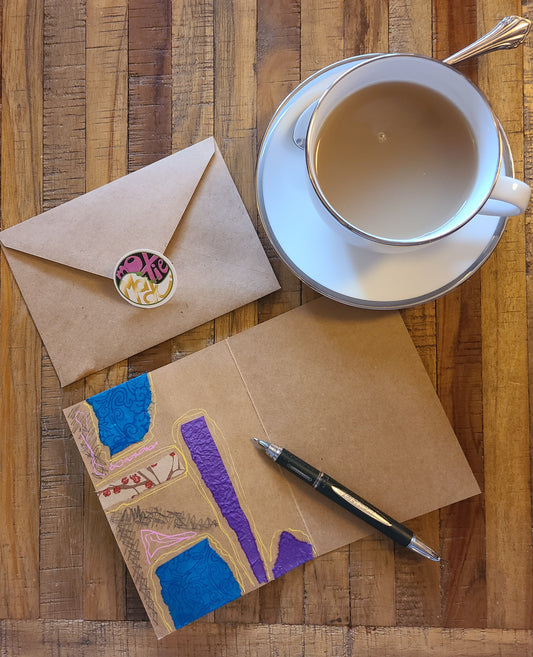 Handmade Multi-media Collage Greeting Cards |Purple, Blue, Green, Abstract | Thank You, Special Occasion | OOAK