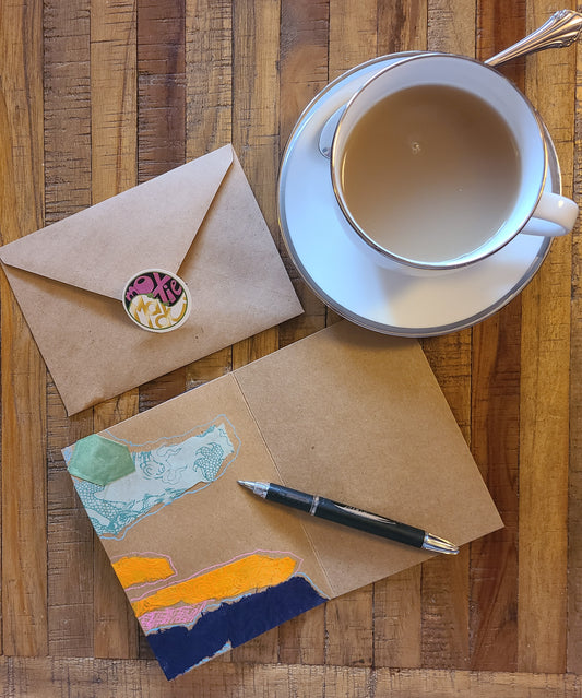 Handmade Multi-media Collage Greeting Cards |Orange, Blue, Green, Abstract | Thank You, Special Occasion | OOAK