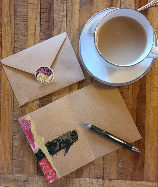 Handmade Multi-media Collage Greeting Cards |Red, Gold, Pink, Black, Abstract | Valentine’s Day, Love, Special Occasion | OOAK