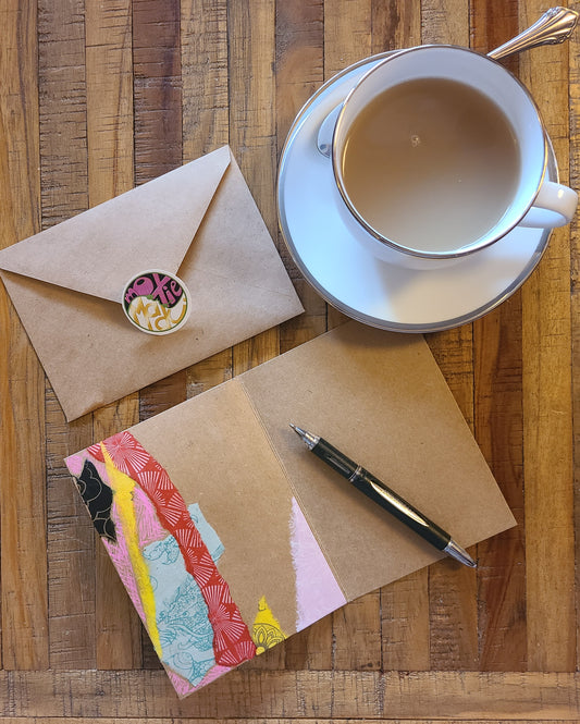 Handmade Multi-media Collage Greeting Cards |Pink, Red, Blue, Yellow, Abstract | Valentine’s Day, Love, Romance, Special Occasion | OOAK