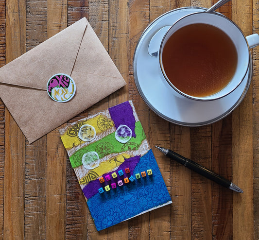 Handmade Multi-media Collage Greeting Cards |Blue, Purple, Green, Yellow, Abstract | Graduation, Special Occasion | OOAK