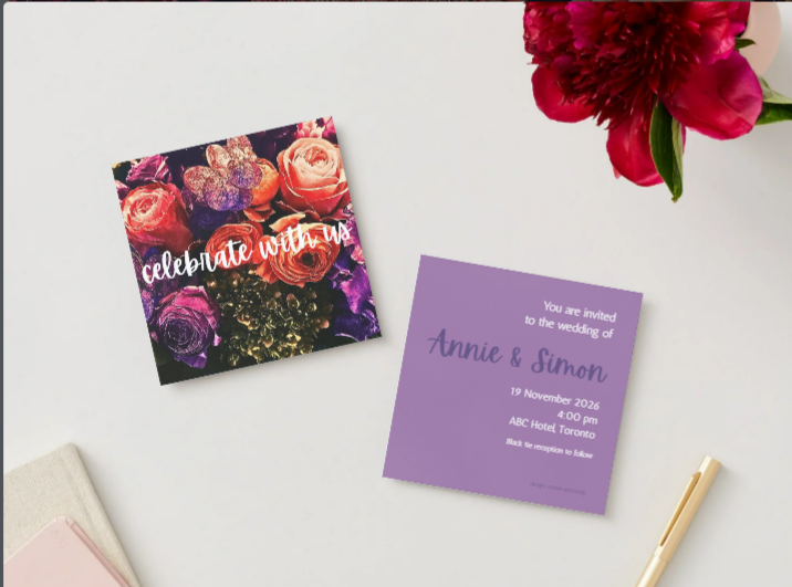 Wedding Stationery Package - Bold Floral with Violet Back