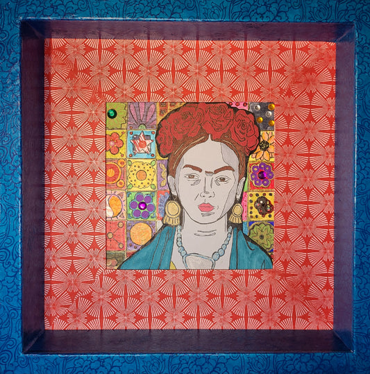 Frida Khalo 1 - Multi-media Art Piece - Decoupaged Frame