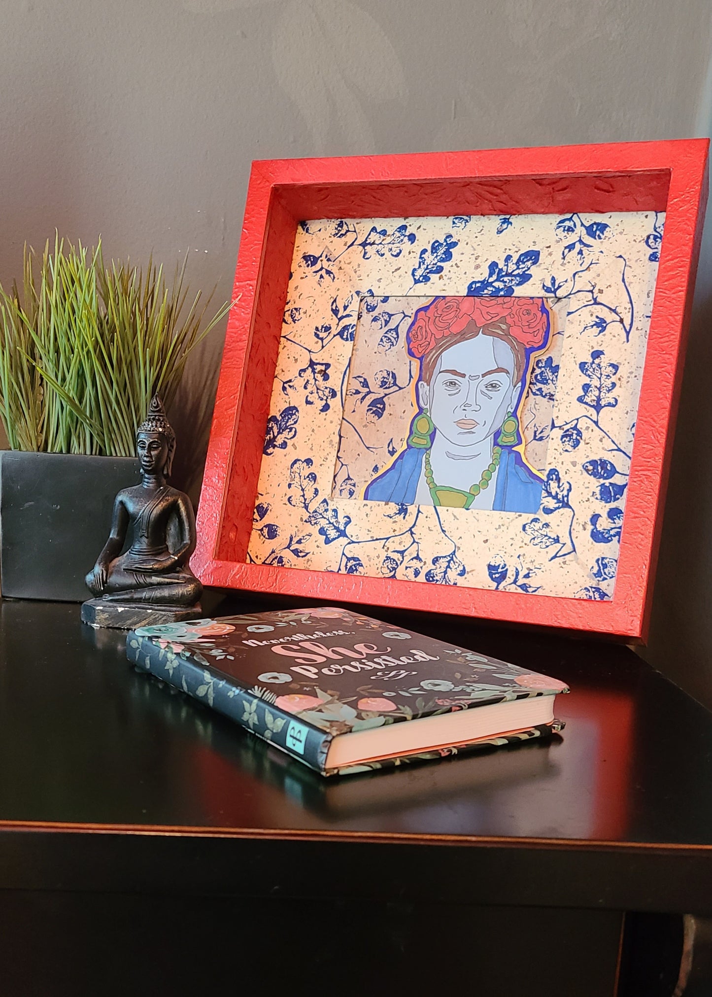 Frida Khalo 3 - Multi-media Art Piece - Decoupaged Frame
