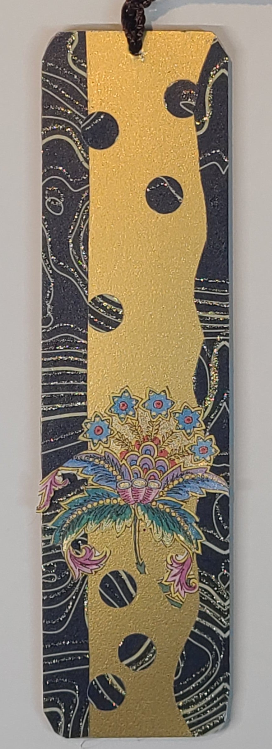 Handmade Tassel Bookmark | Black, Gold, Pink, Blue, Vintage Floral | Multimedia Collage Bookmark | Art | Unique Book Lover Gift |OOAK