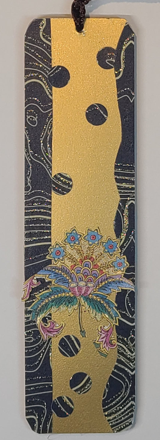 Handmade Tassel Bookmark | Black, Gold, Pink, Blue, Vintage Floral | Multimedia Collage Bookmark | Art | Unique Book Lover Gift |OOAK