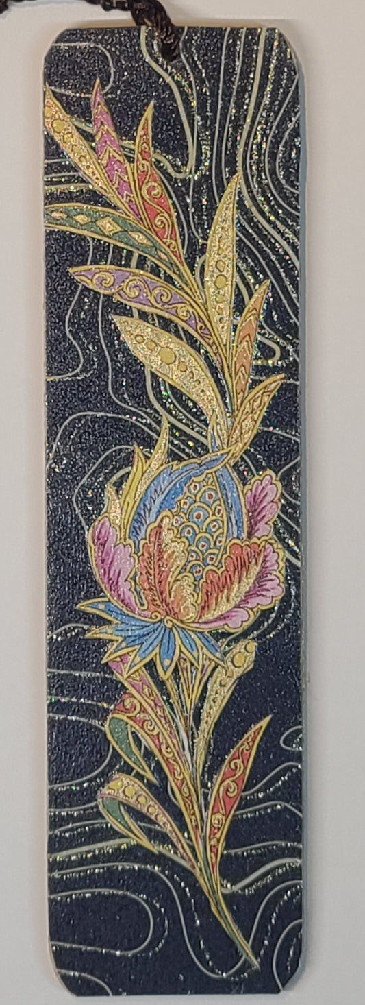 Handmade Tassel Bookmark | Black, Gold, Pink, Blue, Vintage Floral | Multimedia Collage Bookmark | Art | Unique Book Lover Gift |OOAK