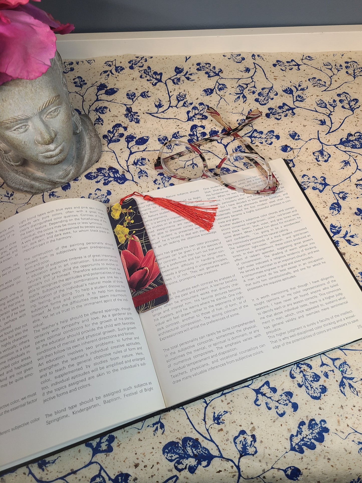 Handmade Tassel Bookmark| Black, Yellow, Red, Gold, Floral | Multimedia Collage Bookmark | Art | Unique Book Lover Gift |OOAK