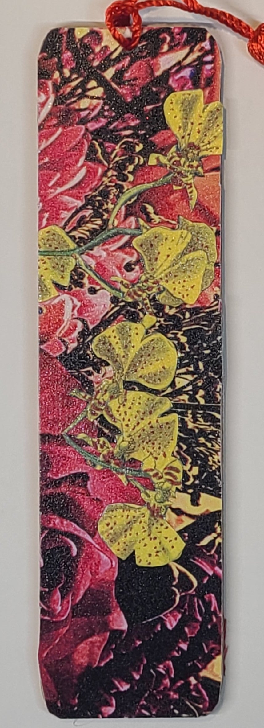 Handmade Tassel Bookmark| Black, Yellow, Red, Gold, Floral | Multimedia Collage Bookmark | Art | Unique Book Lover Gift |OOAK