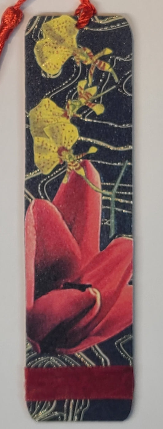 Handmade Tassel Bookmark| Black, Yellow, Red, Gold, Floral | Multimedia Collage Bookmark | Art | Unique Book Lover Gift |OOAK