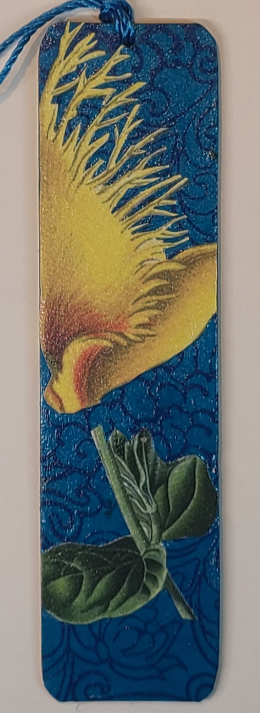Handmade Tassel Bookmark | Blue, Yellow, Green, Floral | Multimedia Collage Bookmark | Art | Unique Book Lover Gift |OOAK