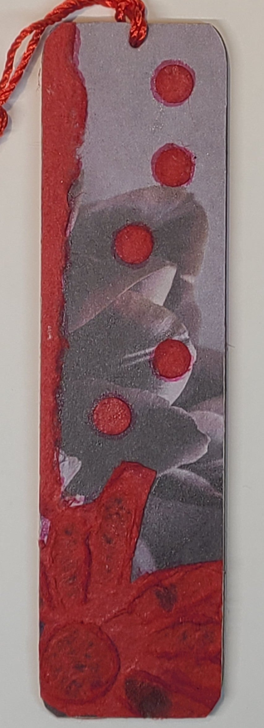 Handmade Tassel Bookmark | Red, Grey, Floral | Multimedia Collage Bookmark | Art | Unique Book Lover Gift |OOAK