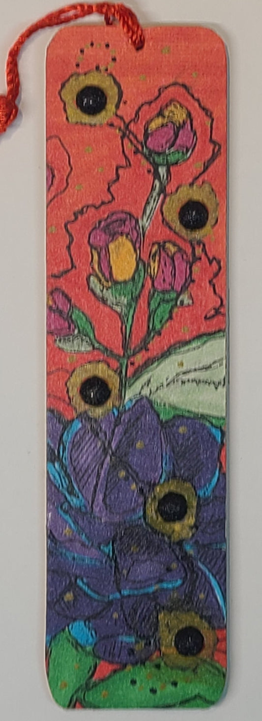 Handmade Tassel Bookmark | Red, Purple, Beads, Floral | Multimedia Collage Bookmark | Art | Unique Book Lover Gift |OOAK