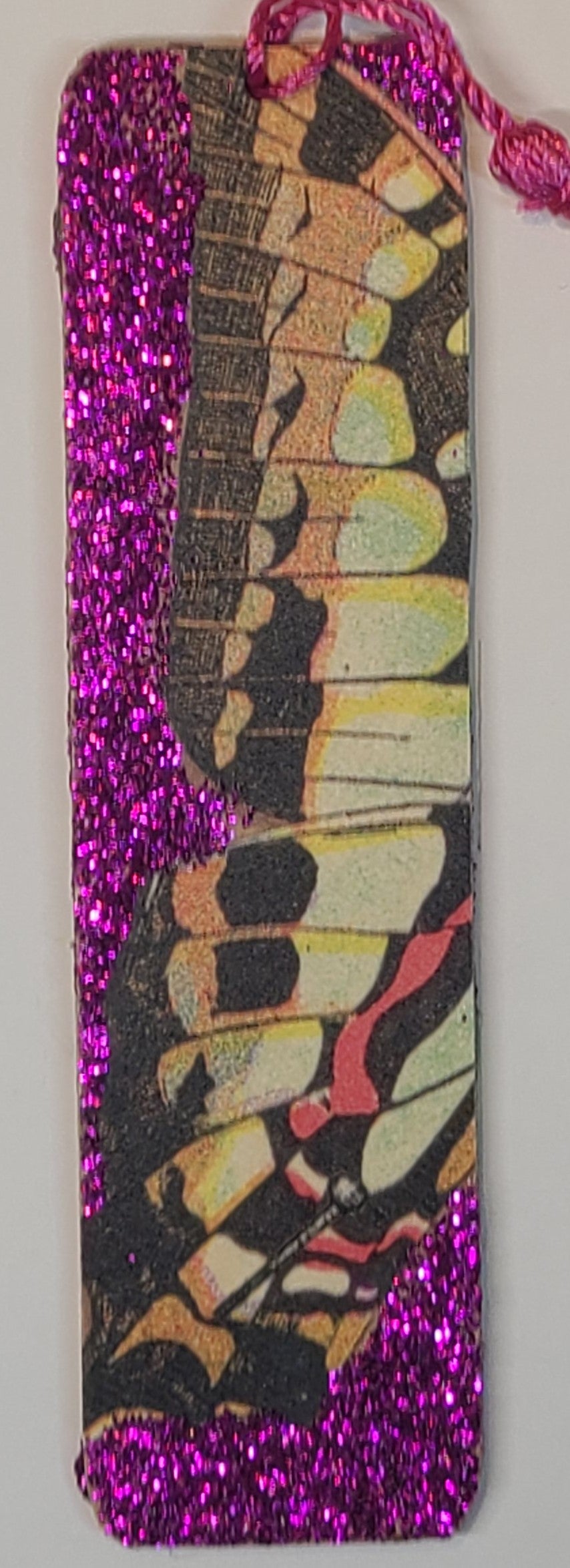 Handmade Tassel Bookmark | Orange, Pink, Glitter, Butterfly | Multimedia Collage Bookmark | Art | Unique Book Lover Gift |OOAK