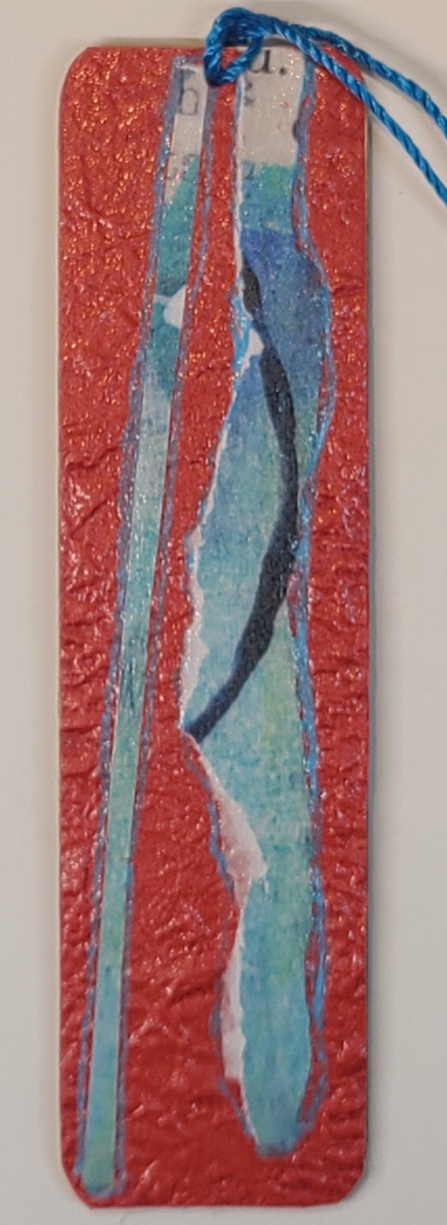 Handmade Tassel Bookmark | Red, Blue, Orange, Abstract | Multimedia Collage Bookmark | Art | Unique Book Lover Gift |OOAK