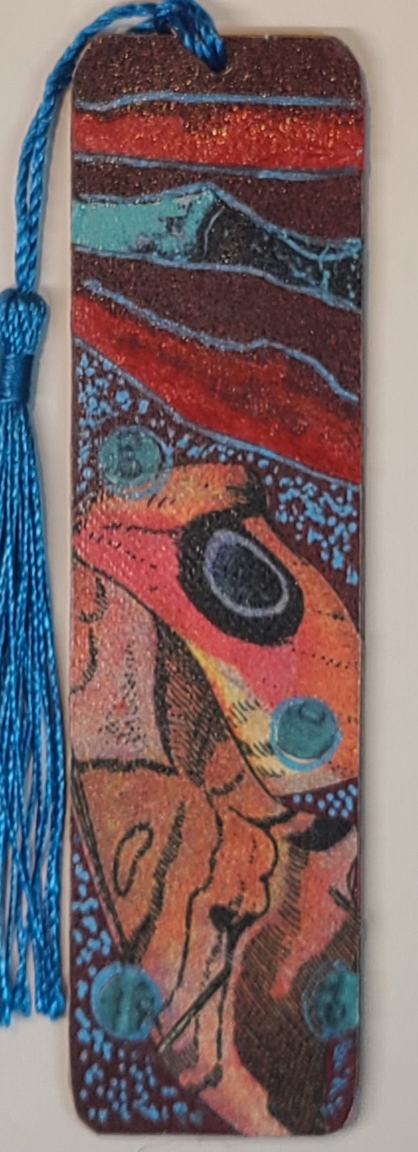 Handmade Tassel Bookmark | Red, Blue, Orange, Abstract | Multimedia Collage Bookmark | Art | Unique Book Lover Gift |OOAK