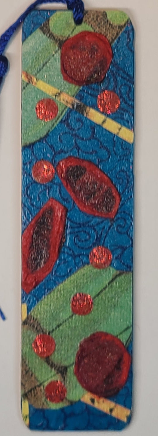Handmade Tassel Bookmark | Red, Blue, Green, Glitter, Abstract | Multimedia Collage Bookmark | Art | Unique Book Lover Gift |OOAK
