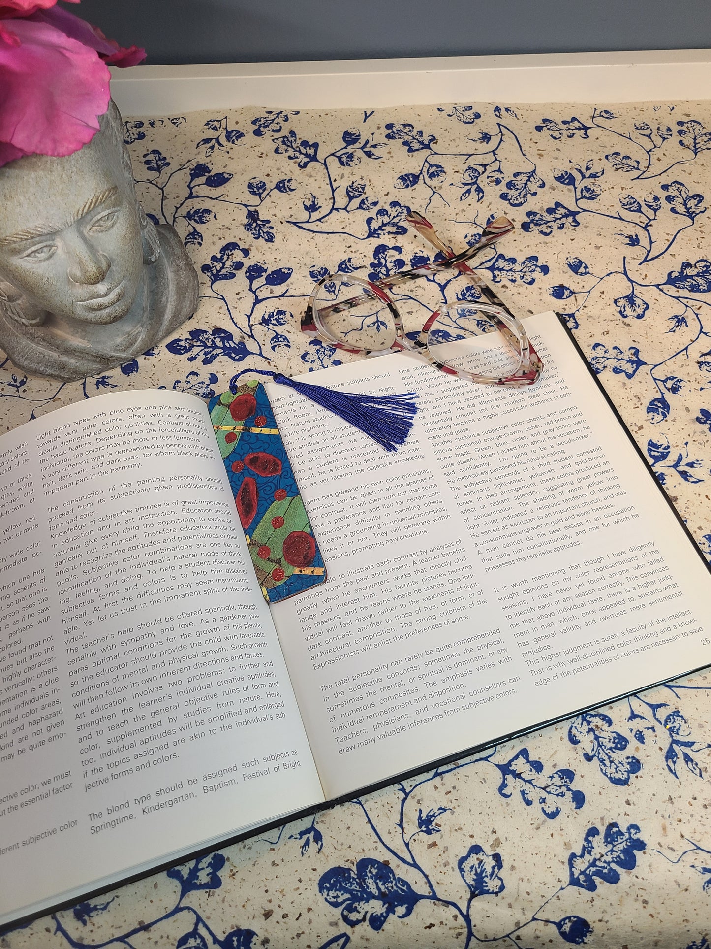 Handmade Tassel Bookmark | Red, Blue, Green, Glitter, Abstract | Multimedia Collage Bookmark | Art | Unique Book Lover Gift |OOAK