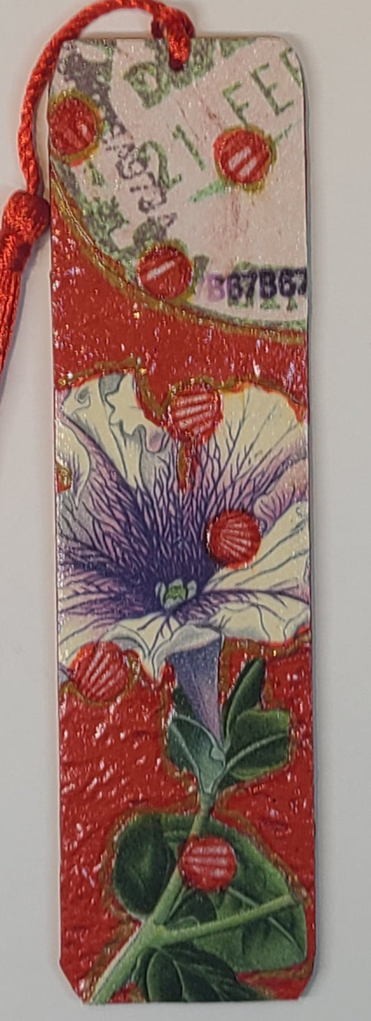 Handmade Tassel Bookmark | Red, Purple, Floral, Abstract | Multimedia Collage Bookmark | Art | Unique Book Lover Gift |OOAK