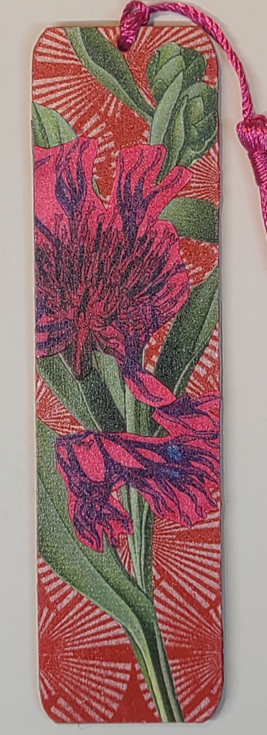 Handmade Tassel Bookmark | Red, Hot Pink, Green, Floral | Multimedia Collage Bookmark | Art | Unique Book Lover Gift |OOAK