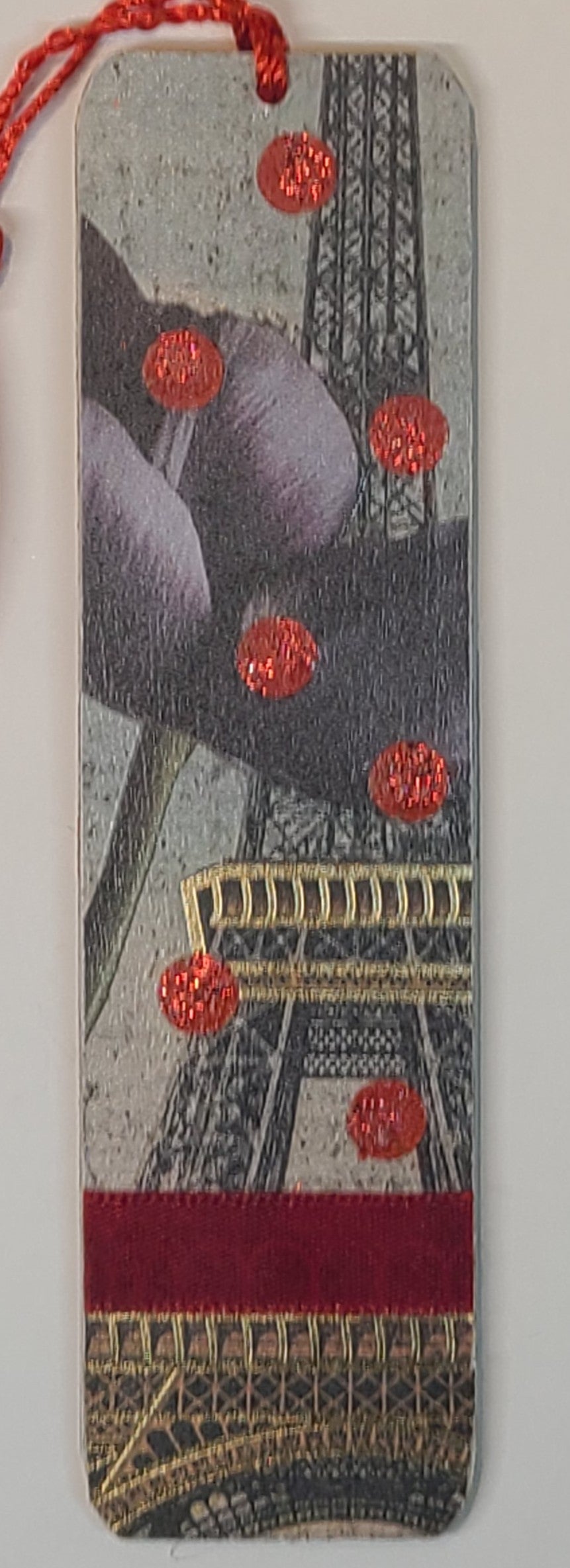 Handmade Tassel Bookmark | Red, Grey, Gold, Glitter, Abstract | Multimedia Collage Bookmark | Art | Unique Book Lover Gift |OOAK