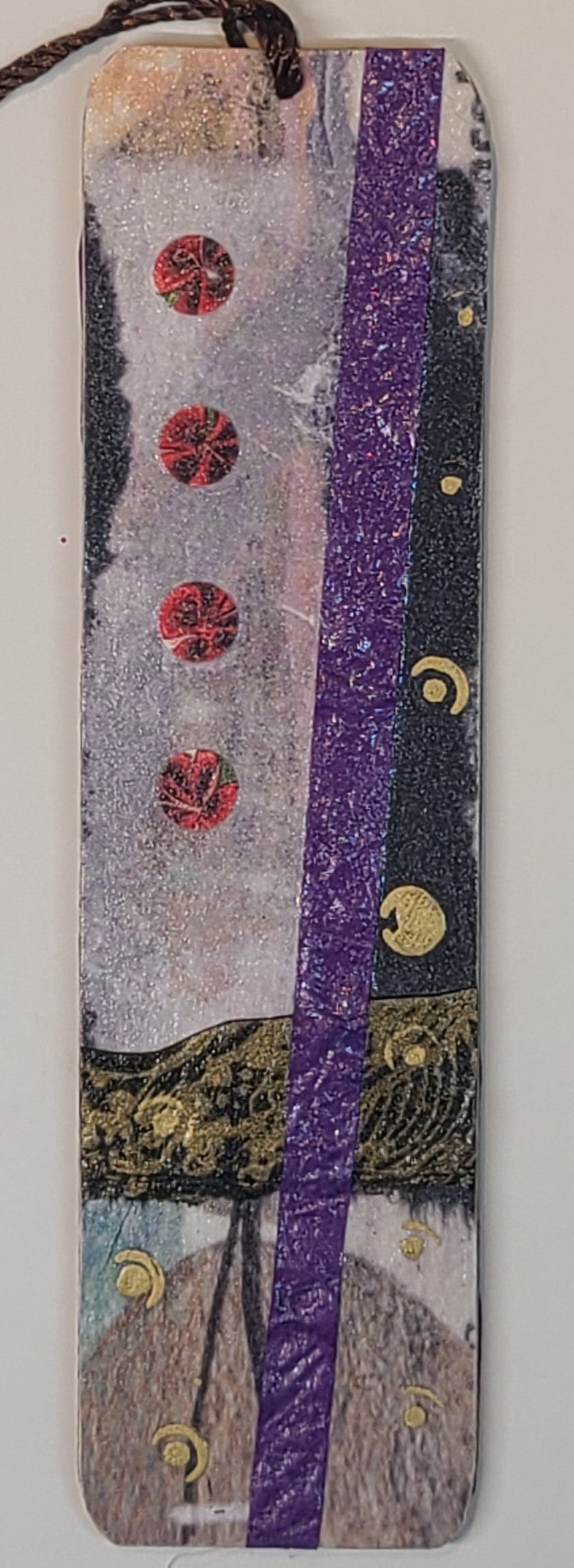 Handmade Tassel Bookmark | Black, Purple, Gold, Abstract | Multimedia Collage Bookmark | Art | Unique Book Lover Gift |OOAK