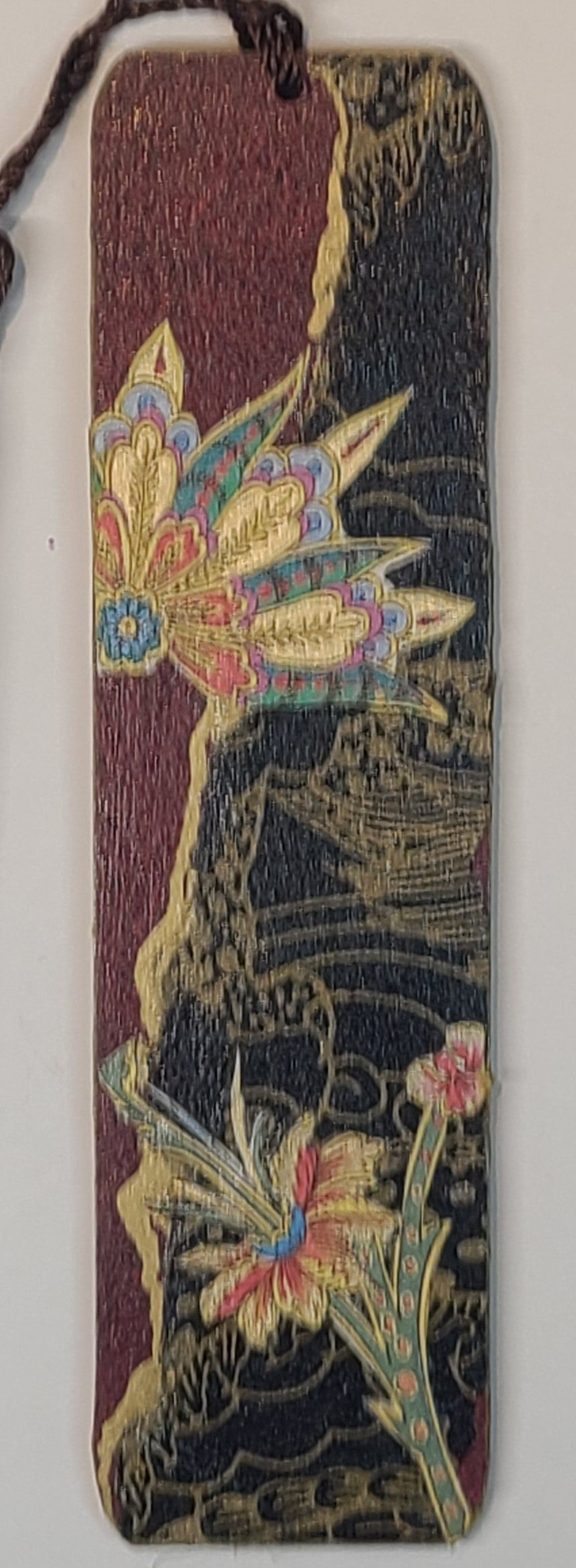 Handmade Tassel Bookmark | Black, Burgundy, Gold, Vintage Floral | Multimedia Collage Bookmark | Art | Unique Book Lover Gift |OOAK