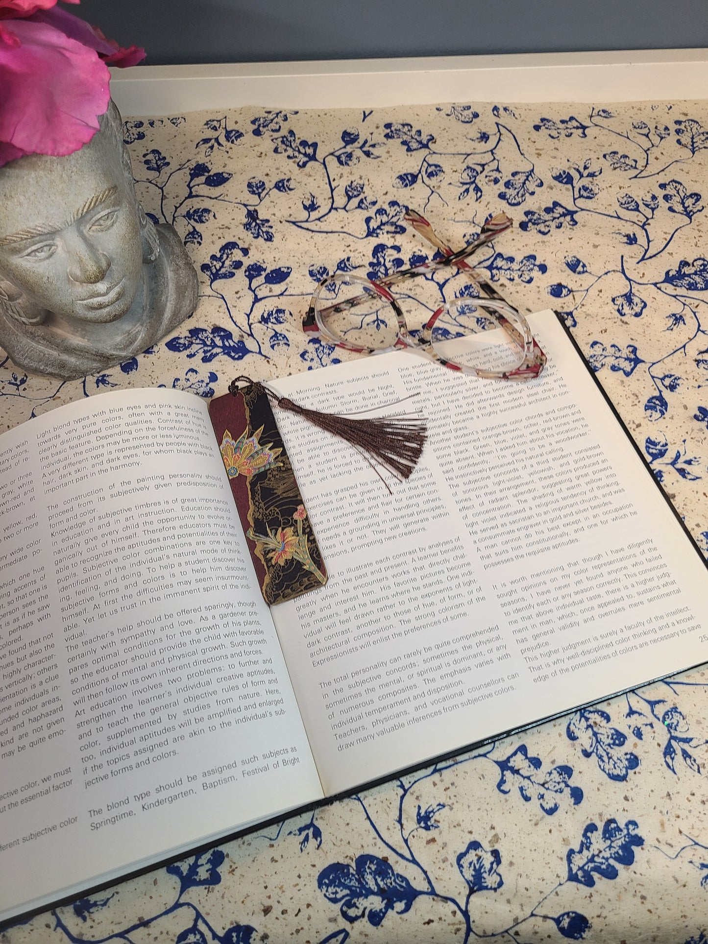 Handmade Tassel Bookmark | Black, Burgundy, Gold, Vintage Floral | Multimedia Collage Bookmark | Art | Unique Book Lover Gift |OOAK
