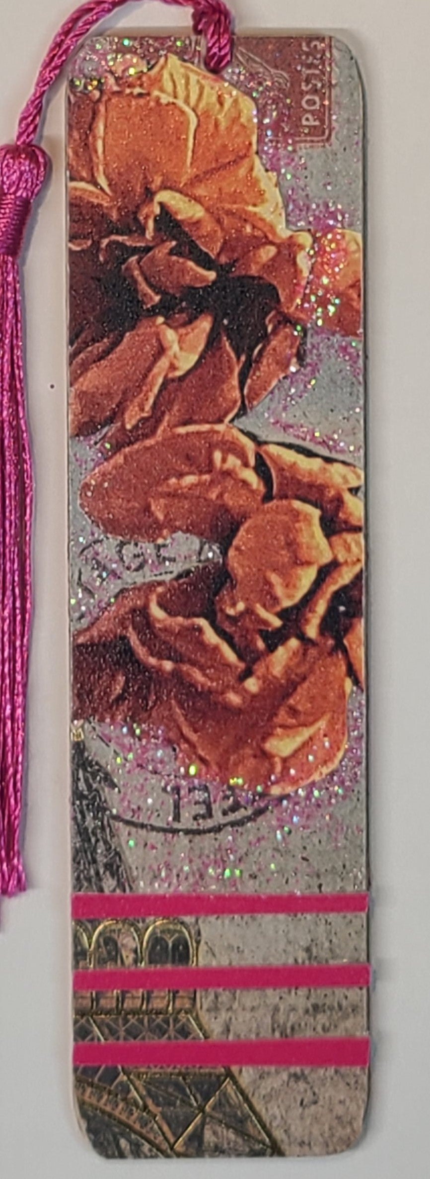 Handmade Tassel Bookmark | Yellow, Pink, Gold, Glitter, Floral | Multimedia Collage Bookmark | Art | Unique Book Lover Gift |OOAK