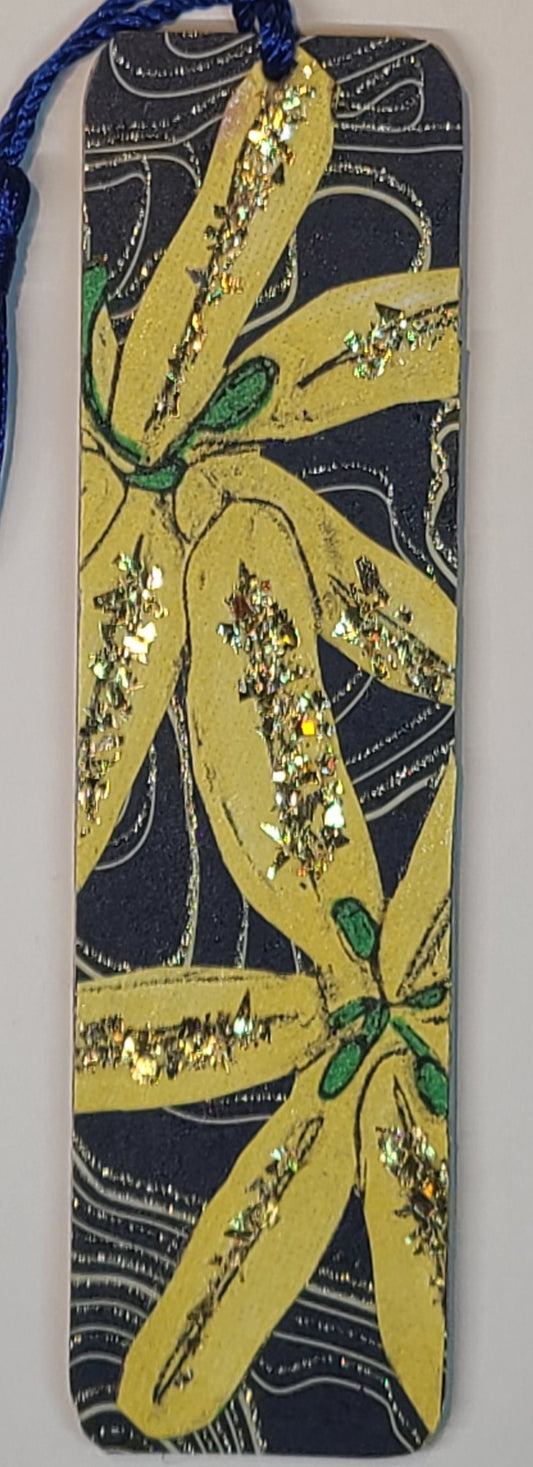 Handmade Tassel Bookmark | Yellow, Grey, Gold, Glitter, Floral | Multimedia Collage Bookmark | Art | Unique Book Lover Gift |OOAK