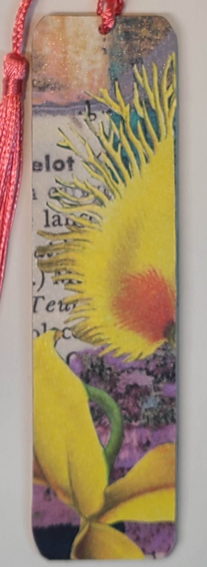 Handmade Tassel Bookmark | Yellow, Purple, Orange, Floral, Abstract | Multimedia Collage Bookmark | Art | Unique Book Lover Gift |OOAK