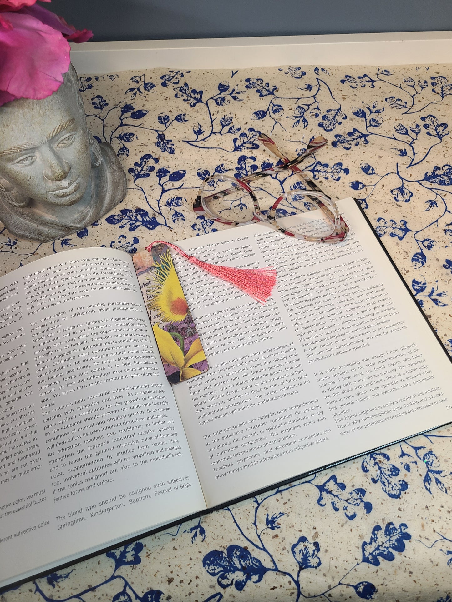 Handmade Tassel Bookmark | Yellow, Purple, Orange, Floral, Abstract | Multimedia Collage Bookmark | Art | Unique Book Lover Gift |OOAK