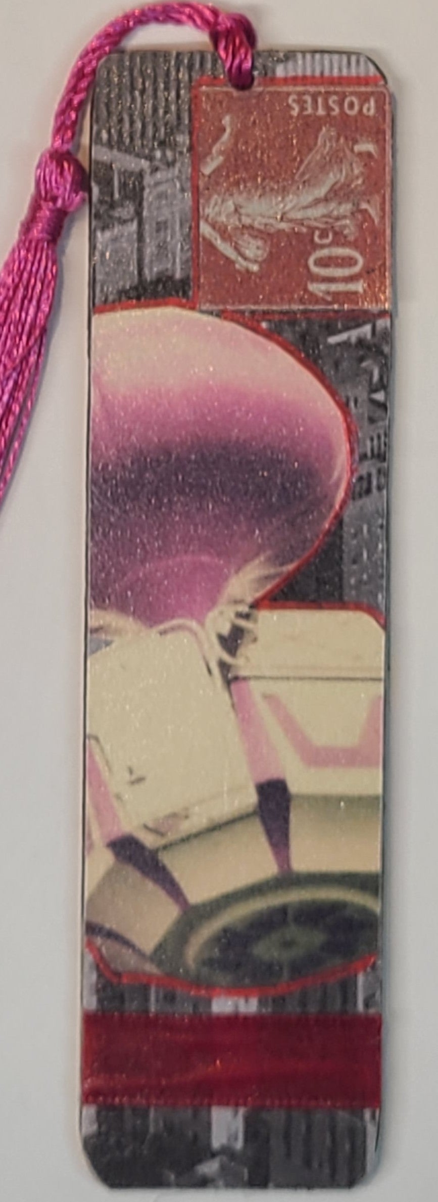 Handmade Tassel Bookmark | Pink, Grey, Red, Abstract | Multimedia Collage Bookmark | Art | Unique Book Lover Gift |OOAK