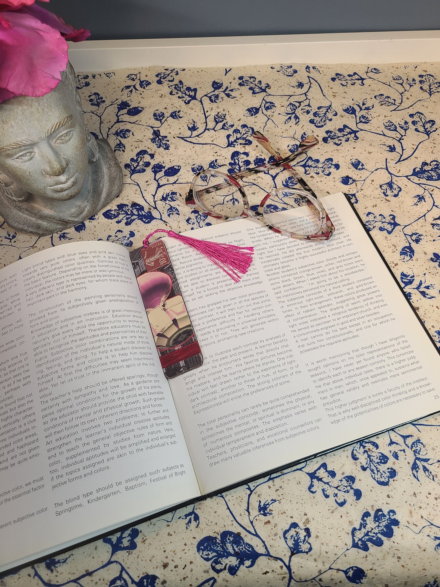 Handmade Tassel Bookmark | Pink, Grey, Red, Abstract | Multimedia Collage Bookmark | Art | Unique Book Lover Gift |OOAK